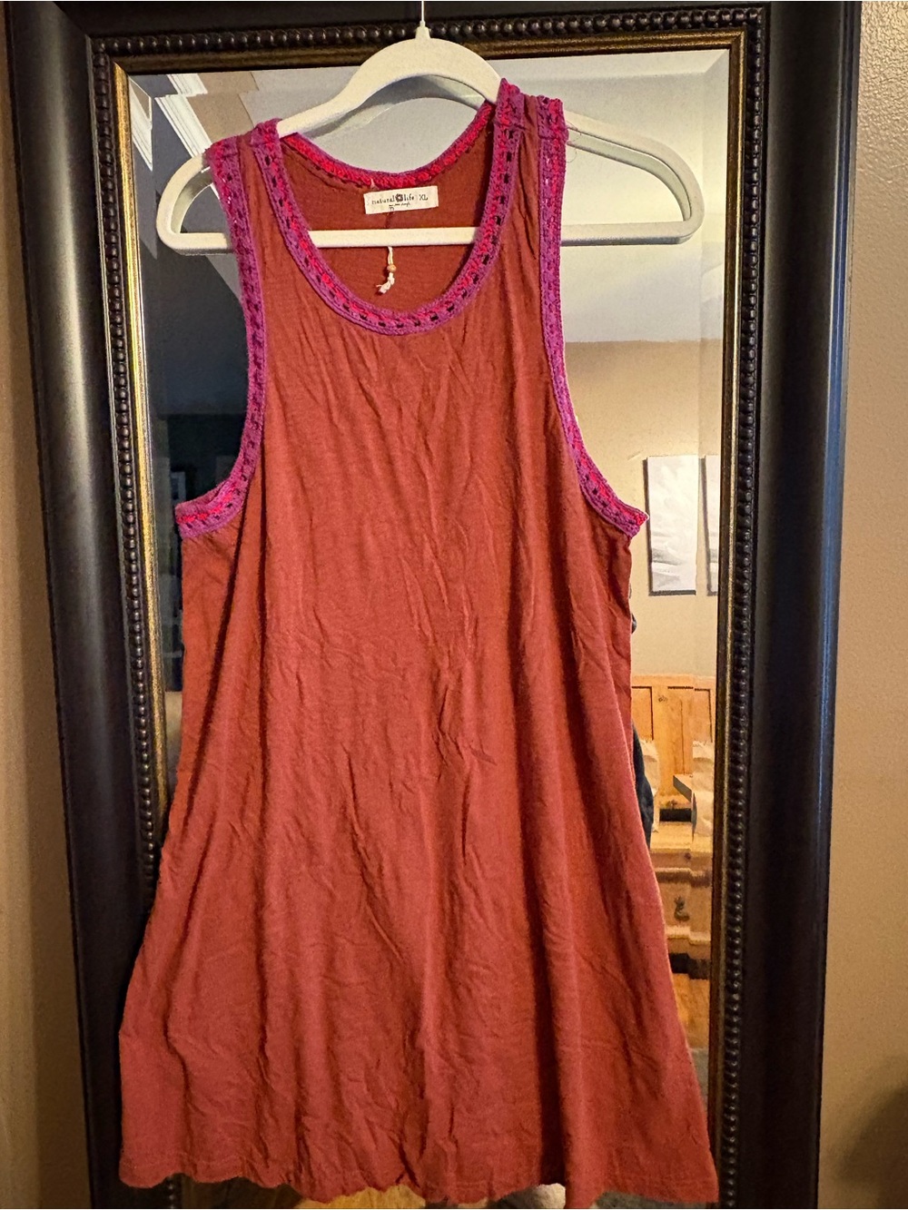 Natural Life Cotton Crochet Trim Tank Dress Rust NWT - Picture 10 of 10